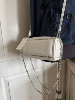 Hyethe White Pebbled Leather Mini Crossbody Bag Chain Strap NWT
